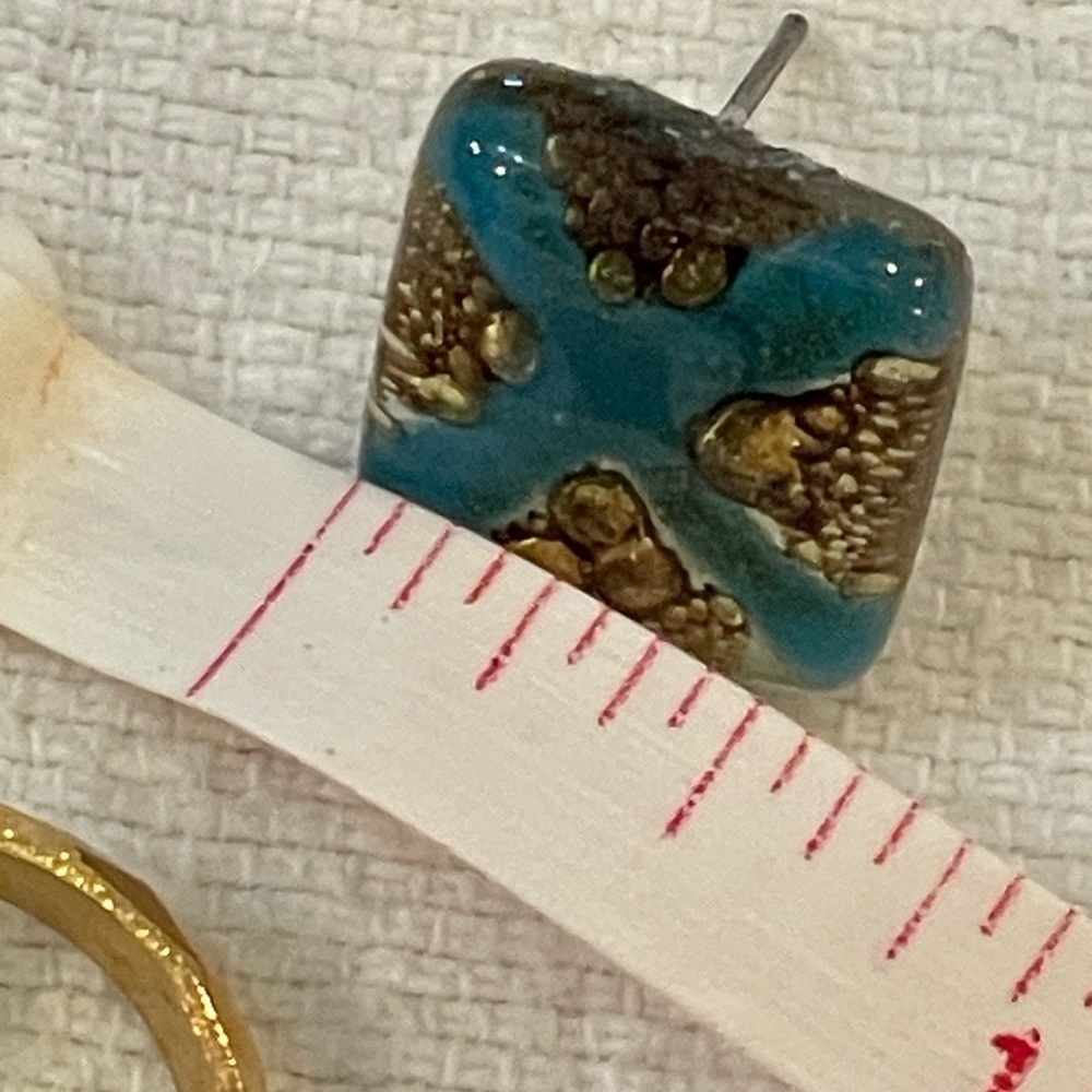 Wells 12k 1/20 yellow gold filled vintage hoops 3/4 inch glass art bead studs - Picture 10 of 11